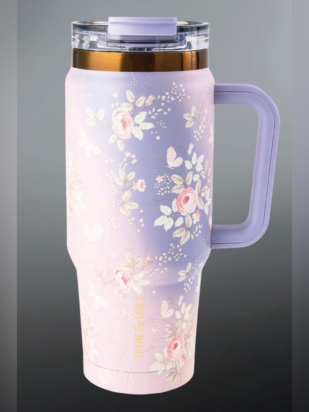 Thyme & Table 32 oz Lavender Floral Stainless Steel Luna Mug with Handle